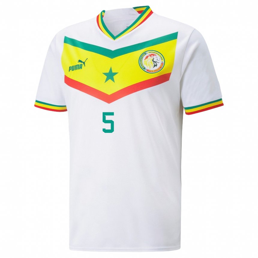 Niño Camiseta Senegal Idrissa Gueye #5 Blanco 1ª Equipación 22-24 La Camisa Chile