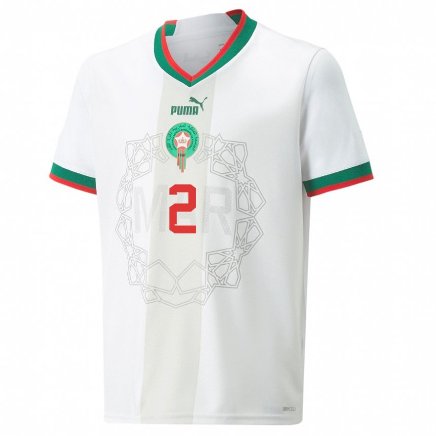 Niño Camiseta Marruecos Achraf Hakimi #2 Blanco 2ª Equipación 22-24 La Camisa Chile