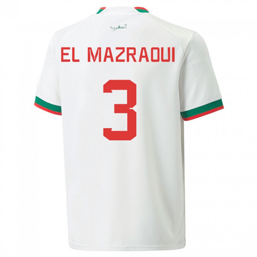 Niño Camiseta Marruecos Noussair El Mazraoui #3 Blanco 2ª Equipación 22-24 La Camisa Chile