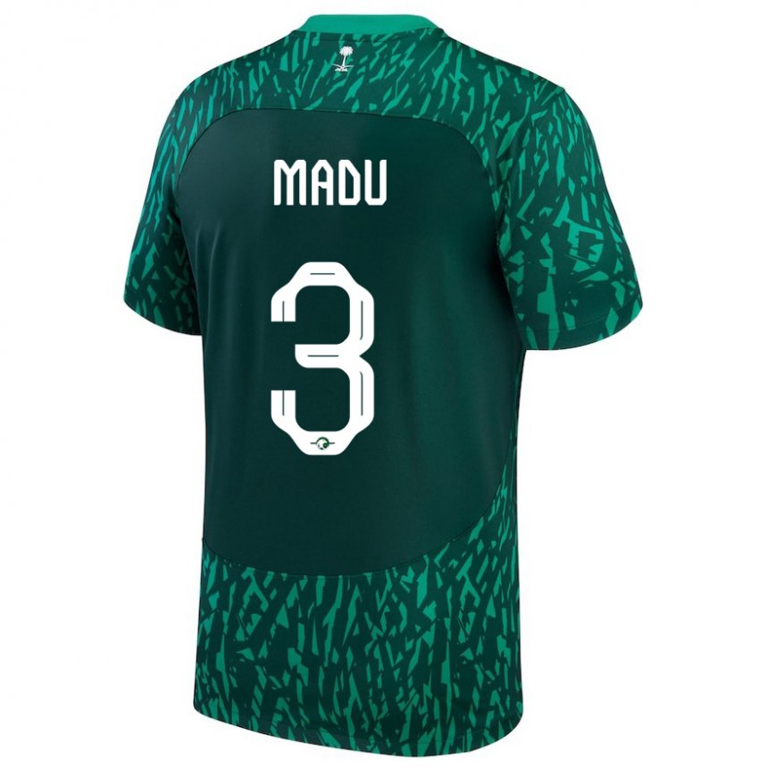 Niño Camiseta Arabia Saudita Abdullah Madu #3 Verde Oscuro 2ª Equipación 22-24 La Camisa Chile