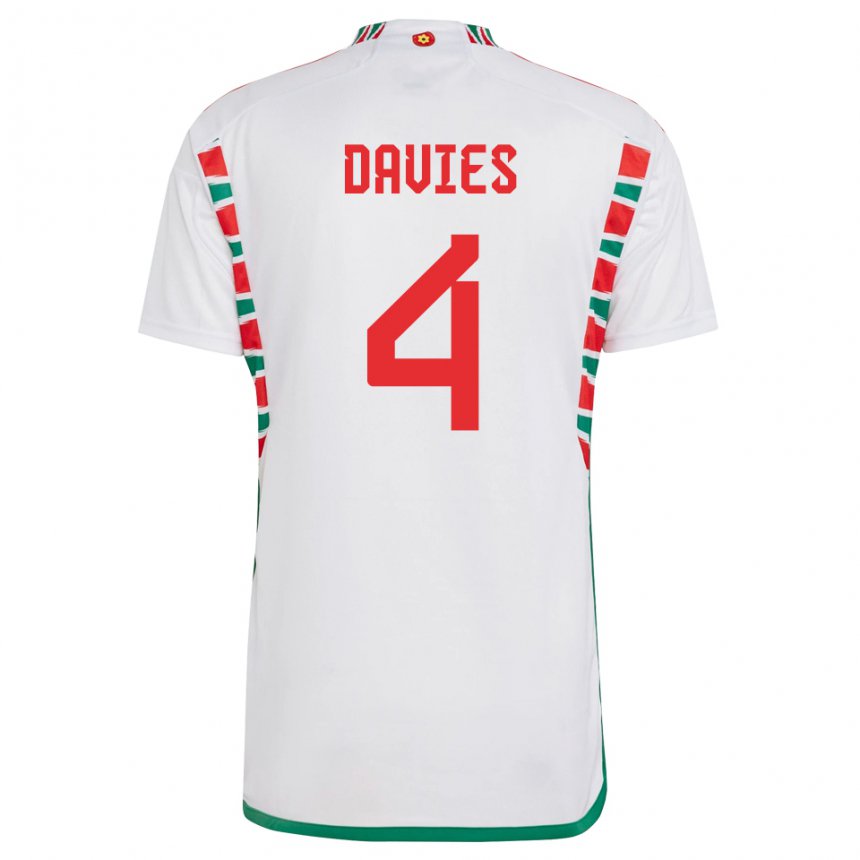 Niño Camiseta Gales Ben Davies #4 Blanco 2ª Equipación 22-24 La Camisa Chile