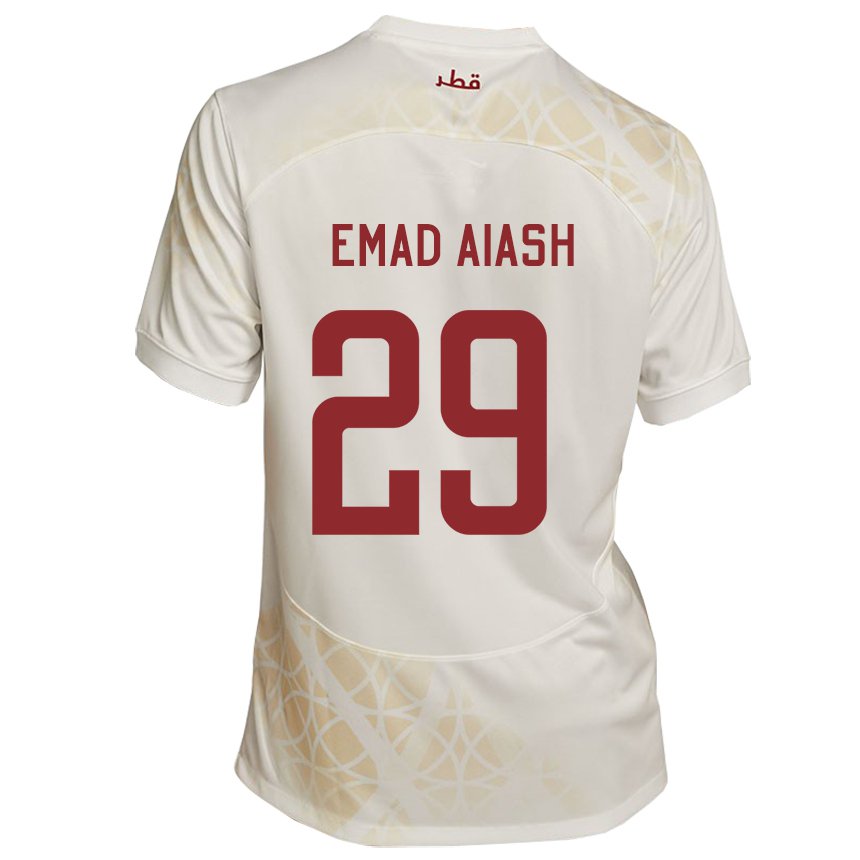 Niño Camiseta Catar Mohamed Emad Aiash #29 Beis Dorado 2ª Equipación 22-24 La Camisa Chile