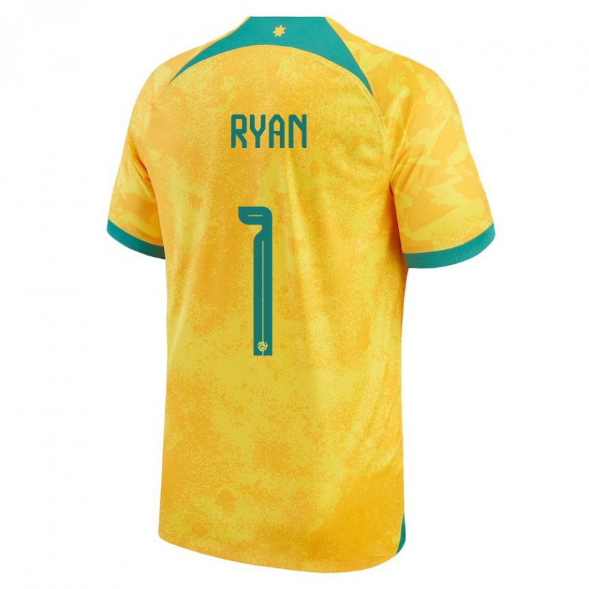 Hombre Camiseta Australia Mathew Ryan #1 Dorado 1ª Equipación 22-24 La Camisa Chile