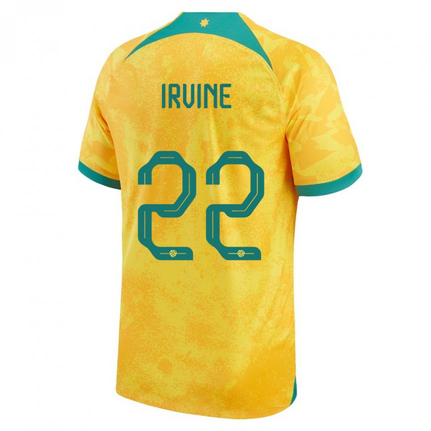 Hombre Camiseta Australia Jackson Irvine #22 Dorado 1ª Equipación 22-24 La Camisa Chile