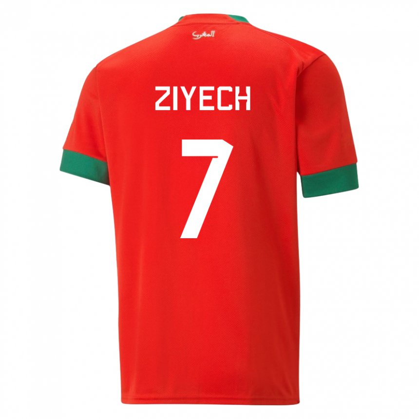 Hombre Camiseta Marruecos Hakim Ziyech #7 Rojo 1ª Equipación 22-24 La Camisa Chile