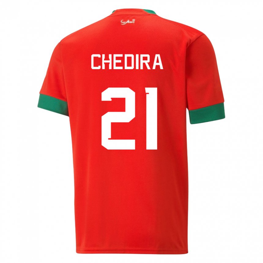 Hombre Camiseta Marruecos Walid Chedira #21 Rojo 1ª Equipación 22-24 La Camisa Chile