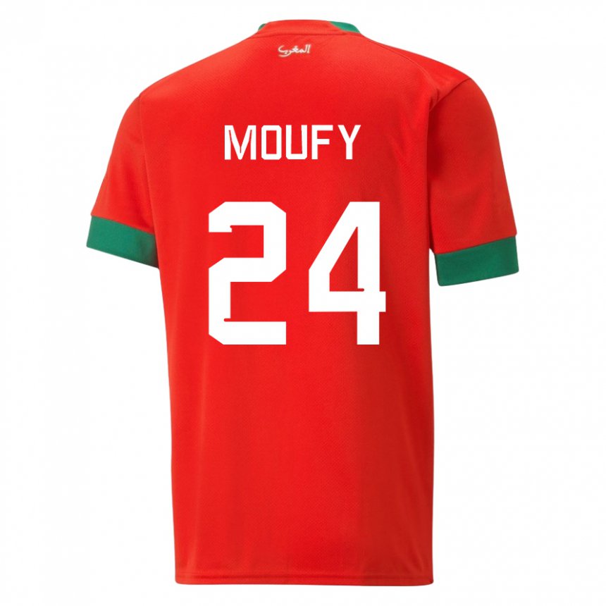 Hombre Camiseta Marruecos Fahd Moufy #24 Rojo 1ª Equipación 22-24 La Camisa Chile