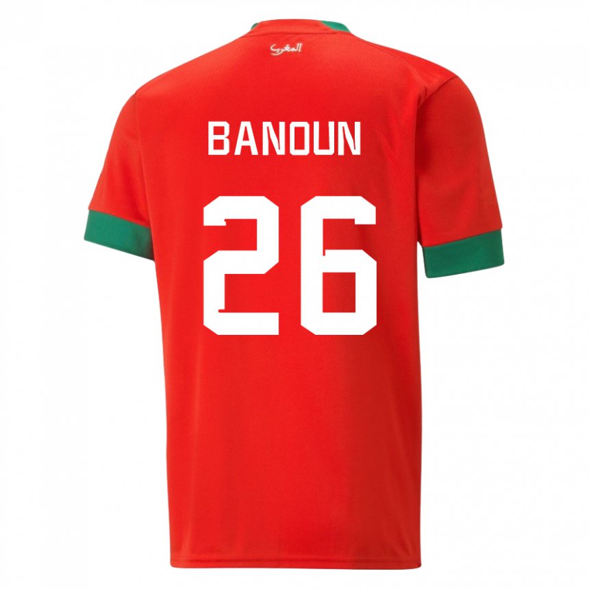 Hombre Camiseta Marruecos Badr Banoun #26 Rojo 1ª Equipación 22-24 La Camisa Chile