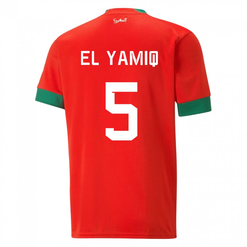 Hombre Camiseta Marruecos Jawad El Yamiq #5 Rojo 1ª Equipación 22-24 La Camisa Chile