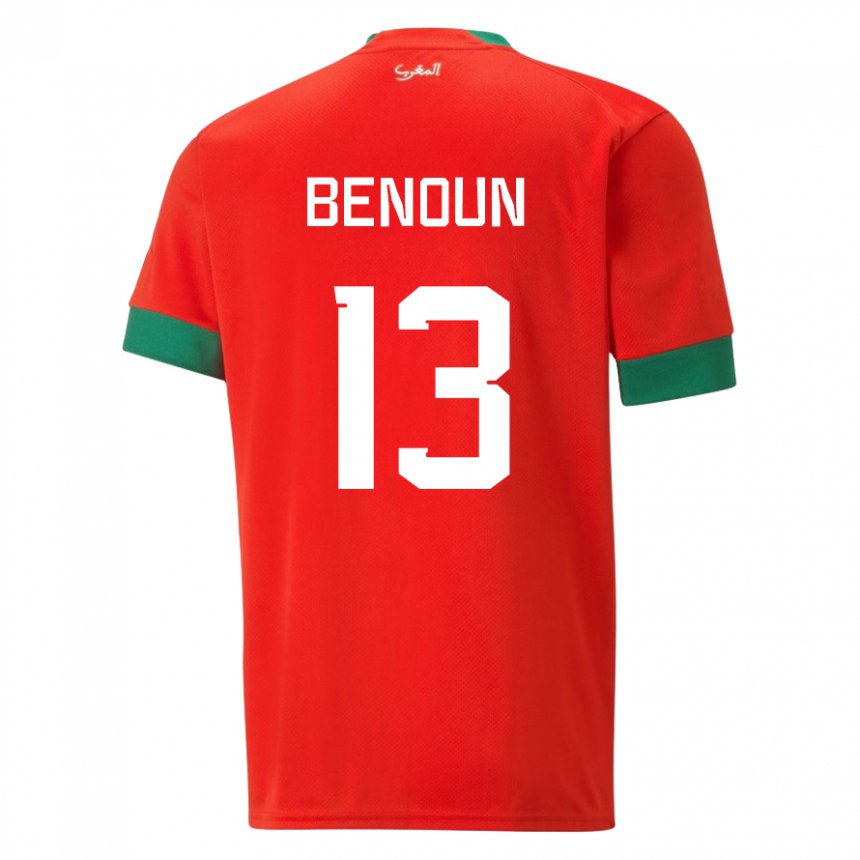 Hombre Camiseta Marruecos Badr Benoun #13 Rojo 1ª Equipación 22-24 La Camisa Chile