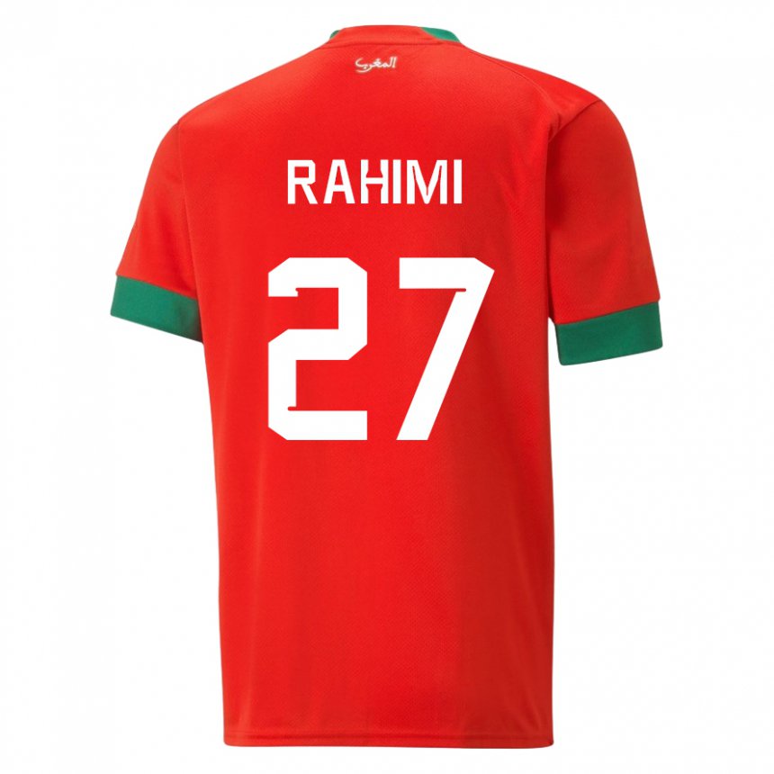 Hombre Camiseta Marruecos Soufiane Rahimi #27 Rojo 1ª Equipación 22-24 La Camisa Chile