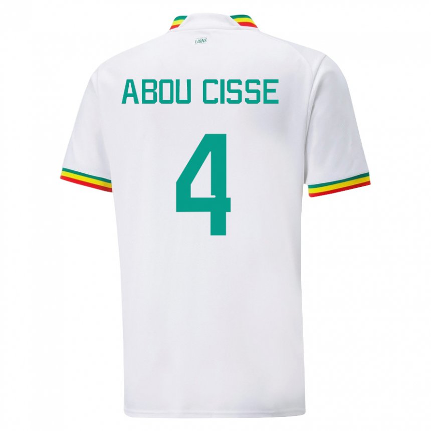 Hombre Camiseta Senegal Pape Abou Cisse #4 Blanco 1ª Equipación 22-24 La Camisa Chile