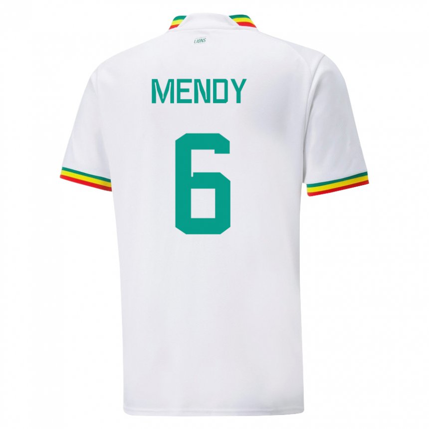 Hombre Camiseta Senegal Nampalys Mendy #6 Blanco 1ª Equipación 22-24 La Camisa Chile