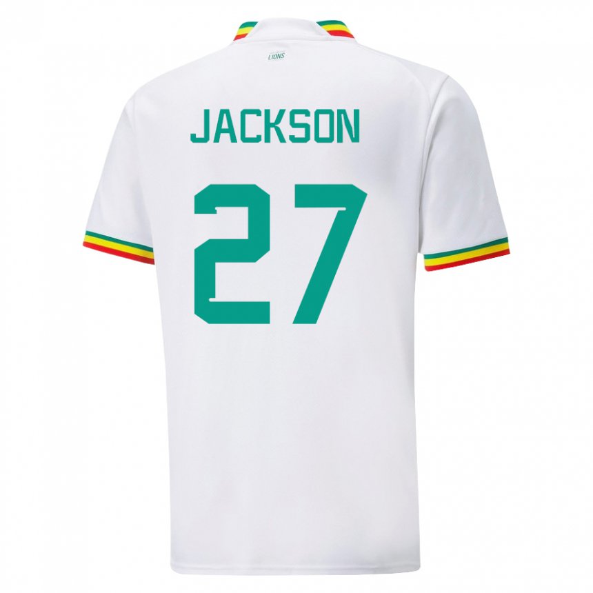 Hombre Camiseta Senegal Nicolas Jackson #27 Blanco 1ª Equipación 22-24 La Camisa Chile