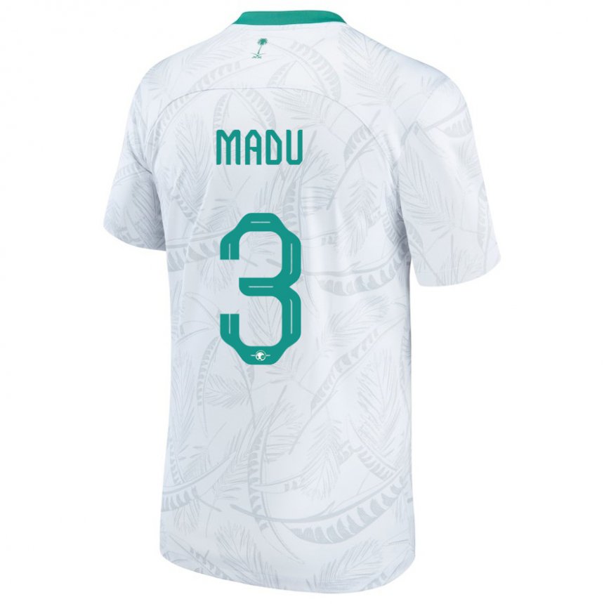 Hombre Camiseta Arabia Saudita Abdullah Madu #3 Blanco 1ª Equipación 22-24 La Camisa Chile