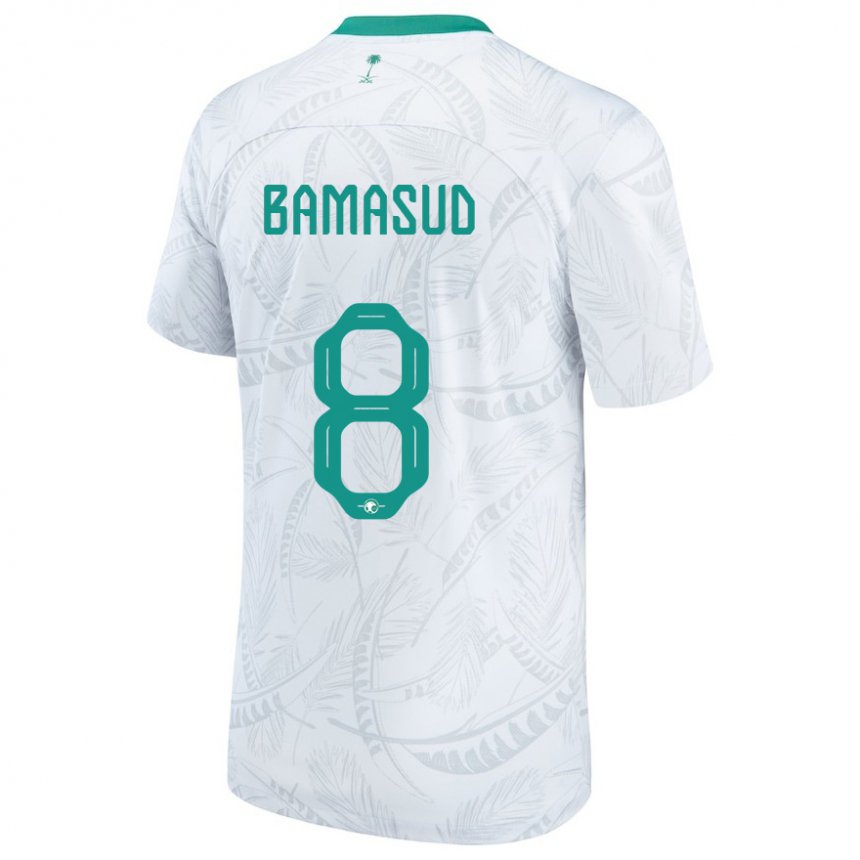 Hombre Camiseta Arabia Saudita Ahmed Bamasud #8 Blanco 1ª Equipación 22-24 La Camisa Chile