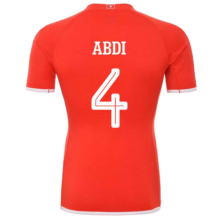 Hombre Camiseta Túnez Ali Abdi #4 Rojo 1ª Equipación 22-24 La Camisa Chile