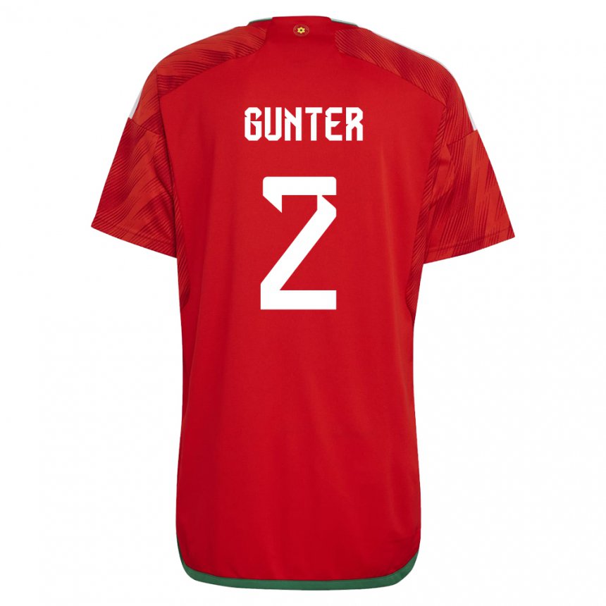 Hombre Camiseta Gales Chris Gunter #2 Rojo 1ª Equipación 22-24 La Camisa Chile
