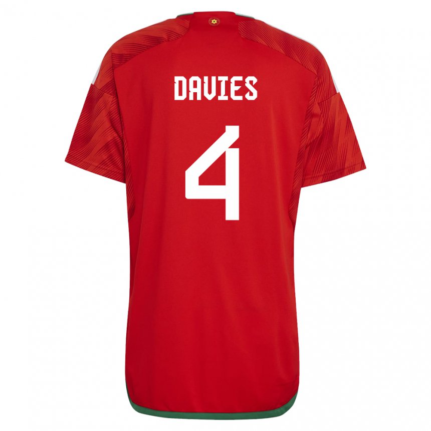 Hombre Camiseta Gales Ben Davies #4 Rojo 1ª Equipación 22-24 La Camisa Chile