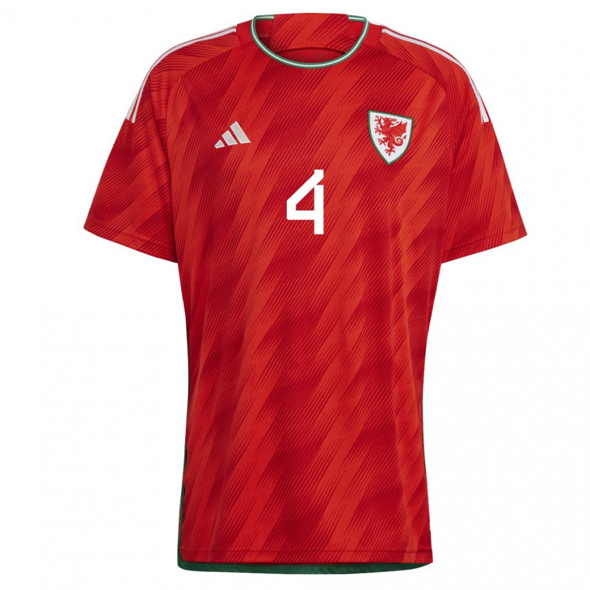 Hombre Camiseta Gales Ben Davies #4 Rojo 1ª Equipación 22-24 La Camisa Chile