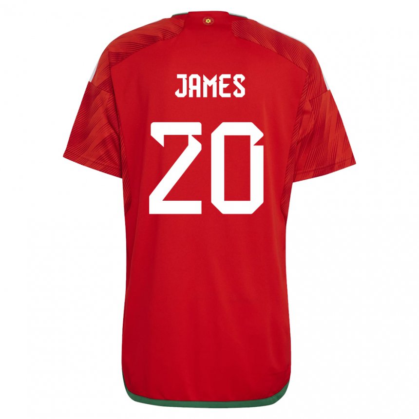 Hombre Camiseta Gales Daniel James #20 Rojo 1ª Equipación 22-24 La Camisa Chile
