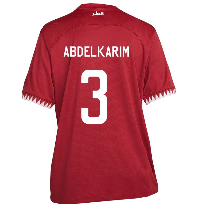 Hombre Camiseta Catar Abdelkarim Hassan #3 Granate 1ª Equipación 22-24 La Camisa Chile