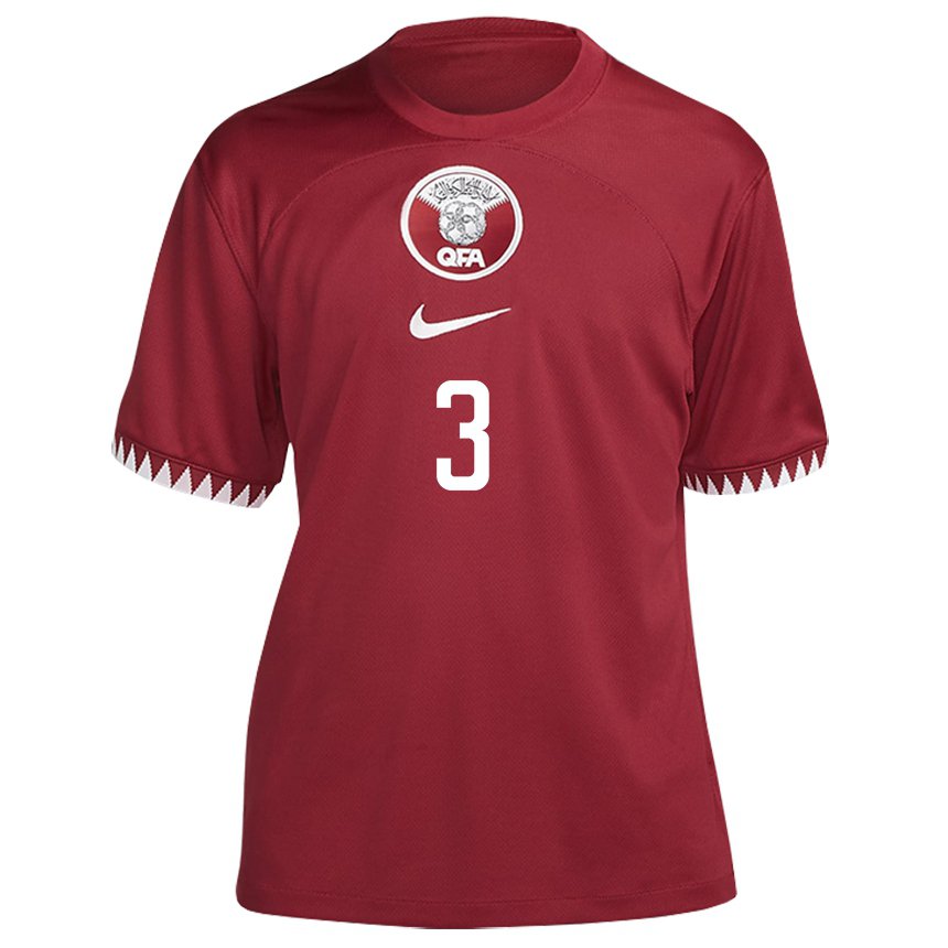 Hombre Camiseta Catar Abdelkarim Hassan #3 Granate 1ª Equipación 22-24 La Camisa Chile