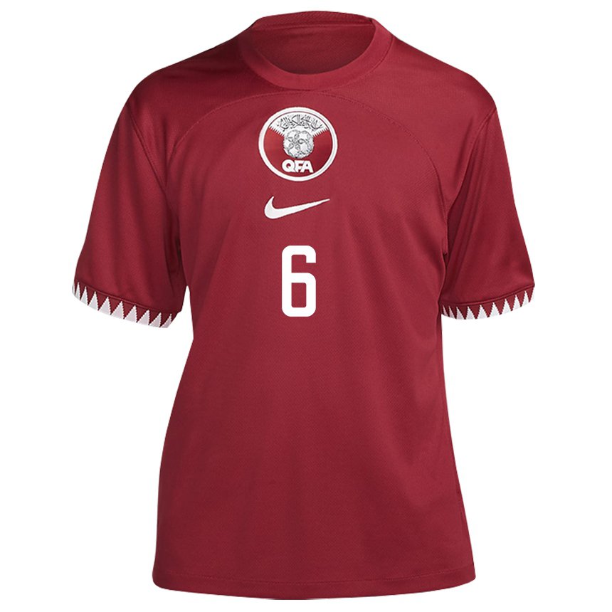 Hombre Camiseta Catar Abdulaziz Hatem #6 Granate 1ª Equipación 22-24 La Camisa Chile