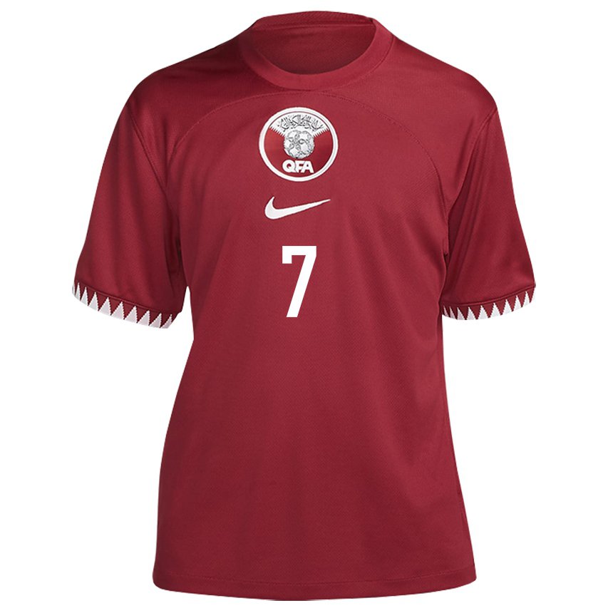 Hombre Camiseta Catar Ahmed Alaaeldin #7 Granate 1ª Equipación 22-24 La Camisa Chile