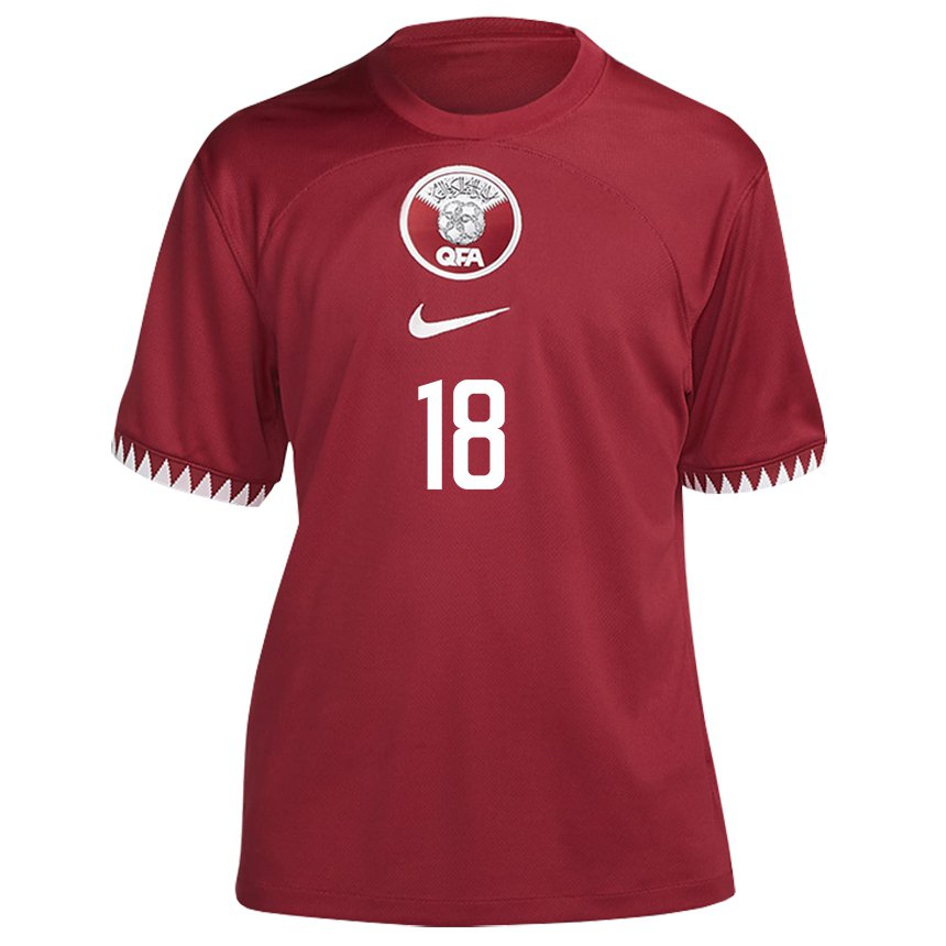 Hombre Camiseta Catar Khalid Muneer Ali #18 Granate 1ª Equipación 22-24 La Camisa Chile