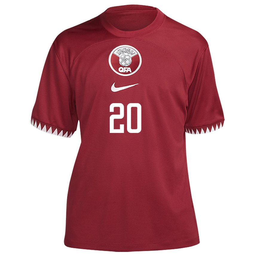 Hombre Camiseta Catar Ahmed Fadel Hasaba #20 Granate 1ª Equipación 22-24 La Camisa Chile