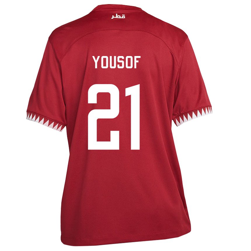 Hombre Camiseta Catar Yousof Hassan #21 Granate 1ª Equipación 22-24 La Camisa Chile