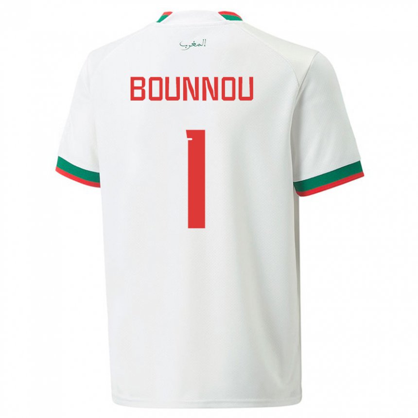 Hombre Camiseta Marruecos Yassine Bounnou #1 Blanco 2ª Equipación 22-24 La Camisa Chile