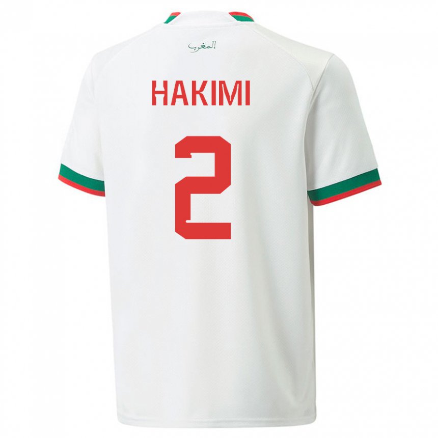 Hombre Camiseta Marruecos Achraf Hakimi #2 Blanco 2ª Equipación 22-24 La Camisa Chile