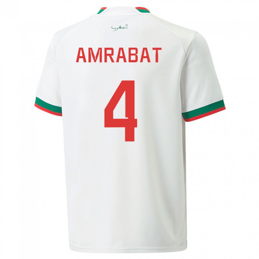 Hombre Camiseta Marruecos Soufiane Amrabat #4 Blanco 2ª Equipación 22-24 La Camisa Chile