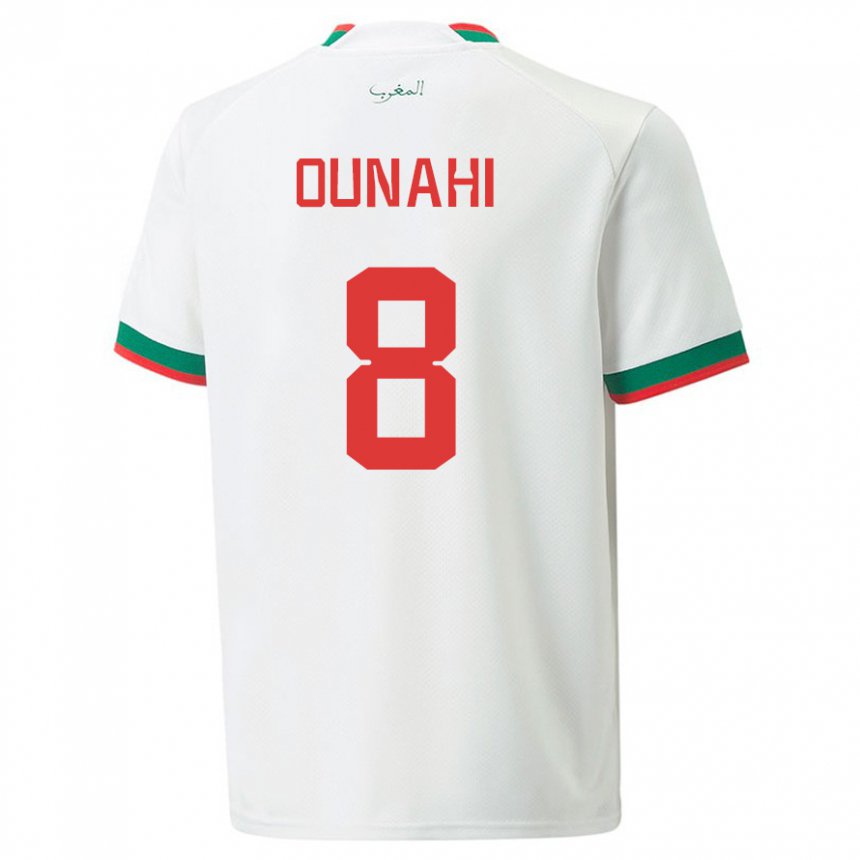 Hombre Camiseta Marruecos Azzeddine Ounahi #8 Blanco 2ª Equipación 22-24 La Camisa Chile