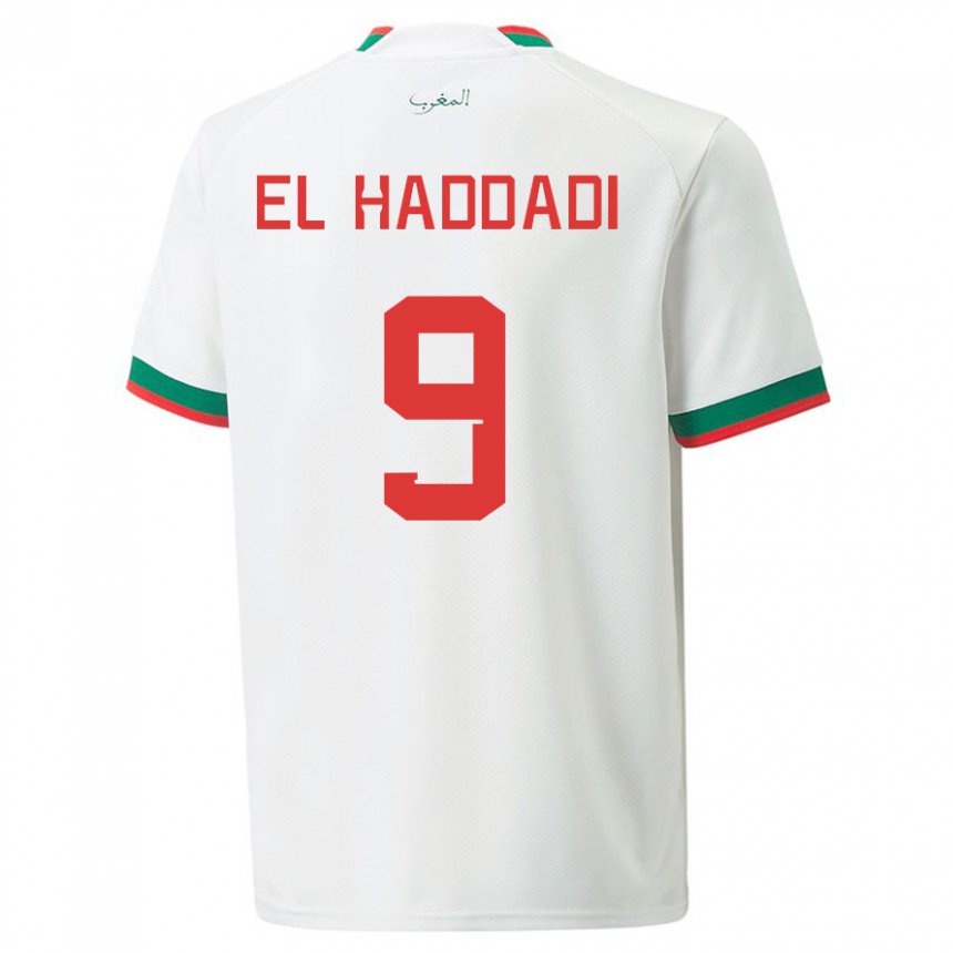 Hombre Camiseta Marruecos Munir El Haddadi #9 Blanco 2ª Equipación 22-24 La Camisa Chile