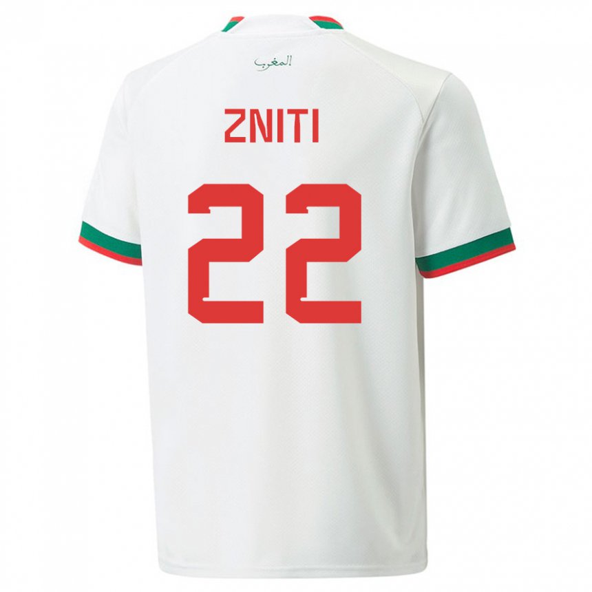 Hombre Camiseta Marruecos Anas Zniti #22 Blanco 2ª Equipación 22-24 La Camisa Chile