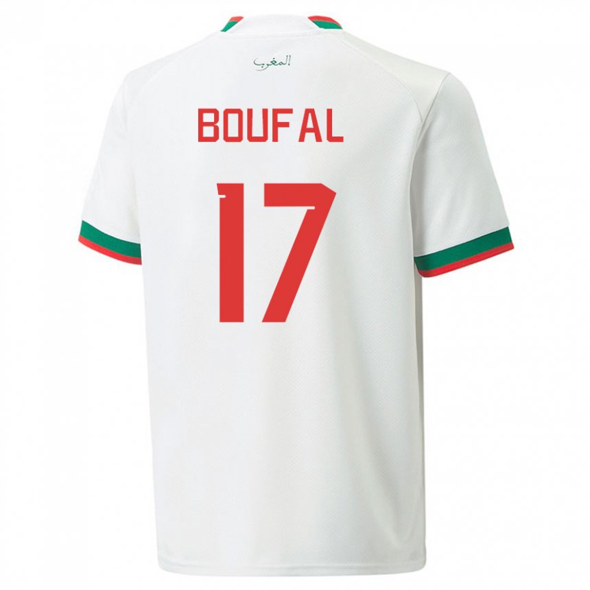 Hombre Camiseta Marruecos Sofiane Boufal #17 Blanco 2ª Equipación 22-24 La Camisa Chile