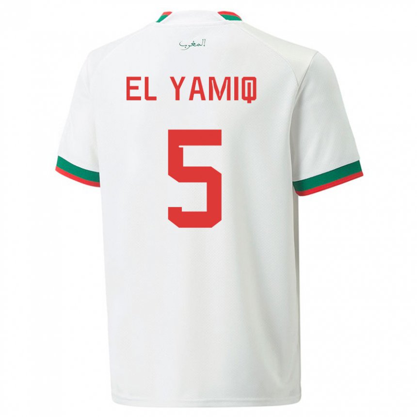 Hombre Camiseta Marruecos Jawad El Yamiq #5 Blanco 2ª Equipación 22-24 La Camisa Chile