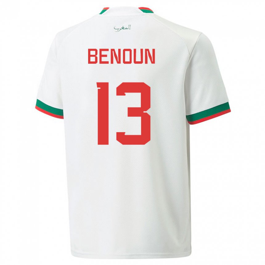 Hombre Camiseta Marruecos Badr Benoun #13 Blanco 2ª Equipación 22-24 La Camisa Chile