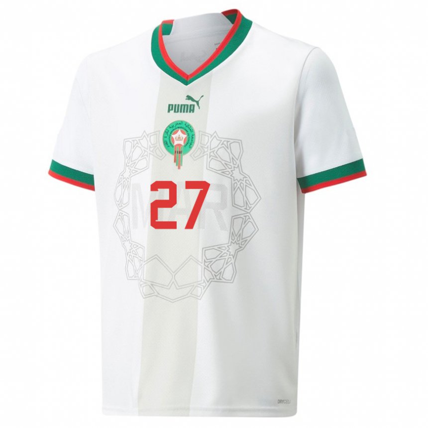 Hombre Camiseta Marruecos Soufiane Rahimi #27 Blanco 2ª Equipación 22-24 La Camisa Chile