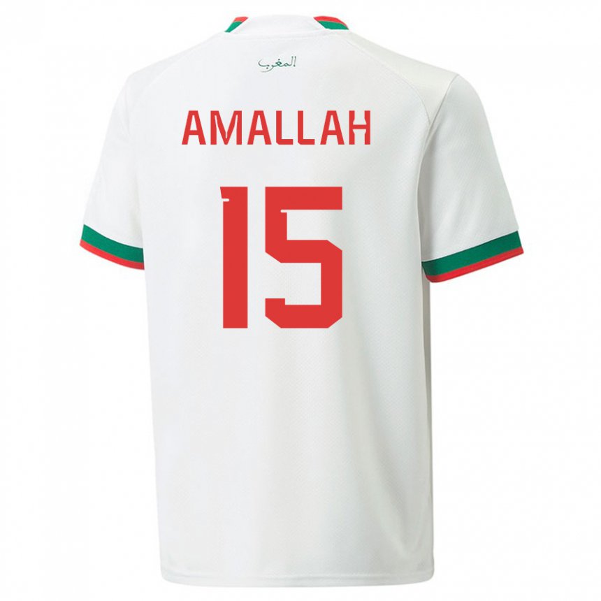 Hombre Camiseta Marruecos Selim Amallah #15 Blanco 2ª Equipación 22-24 La Camisa Chile