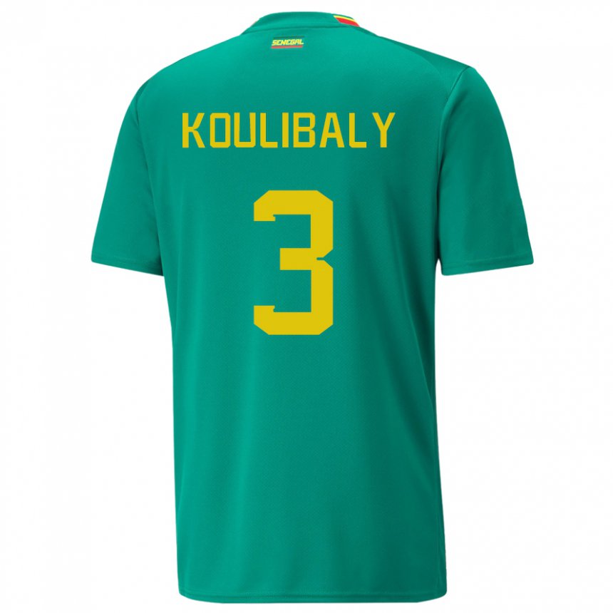 Hombre Camiseta Senegal Kalidou Koulibaly #3 Verde 2ª Equipación 22-24 La Camisa Chile