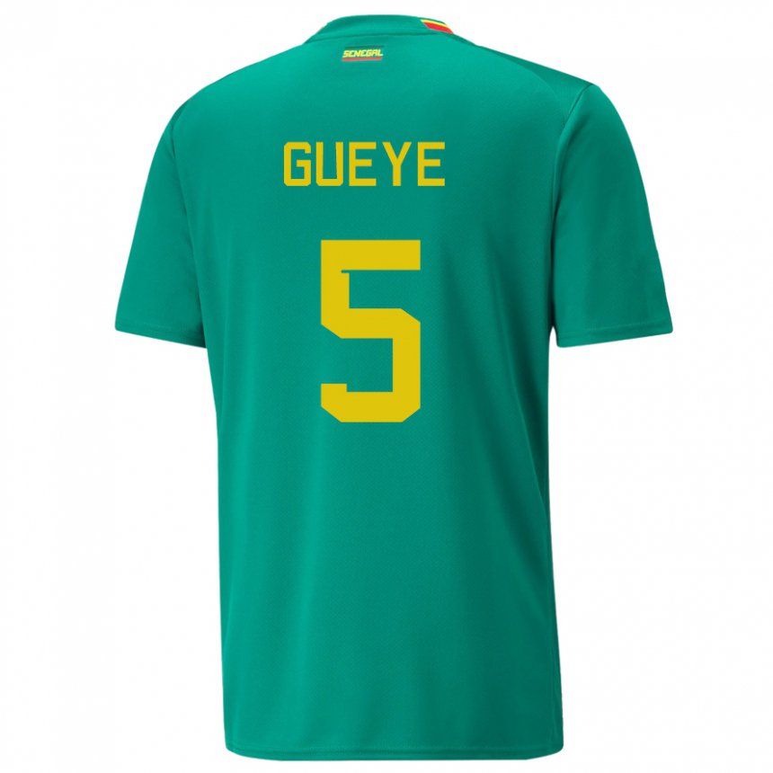 Hombre Camiseta Senegal Idrissa Gueye #5 Verde 2ª Equipación 22-24 La Camisa Chile