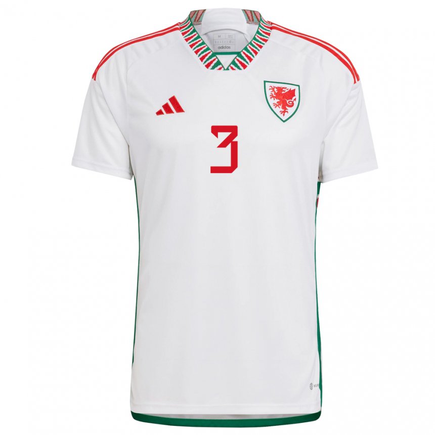 Hombre Camiseta Gales Neco Williams #3 Blanco 2ª Equipación 22-24 La Camisa Chile