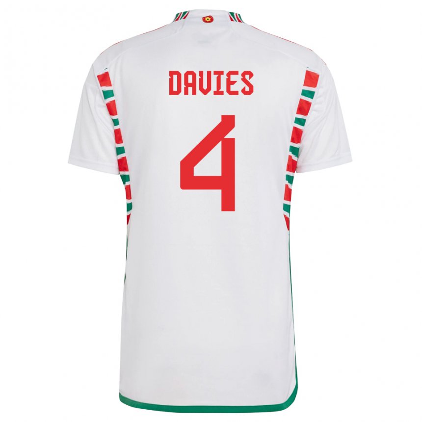 Hombre Camiseta Gales Ben Davies #4 Blanco 2ª Equipación 22-24 La Camisa Chile