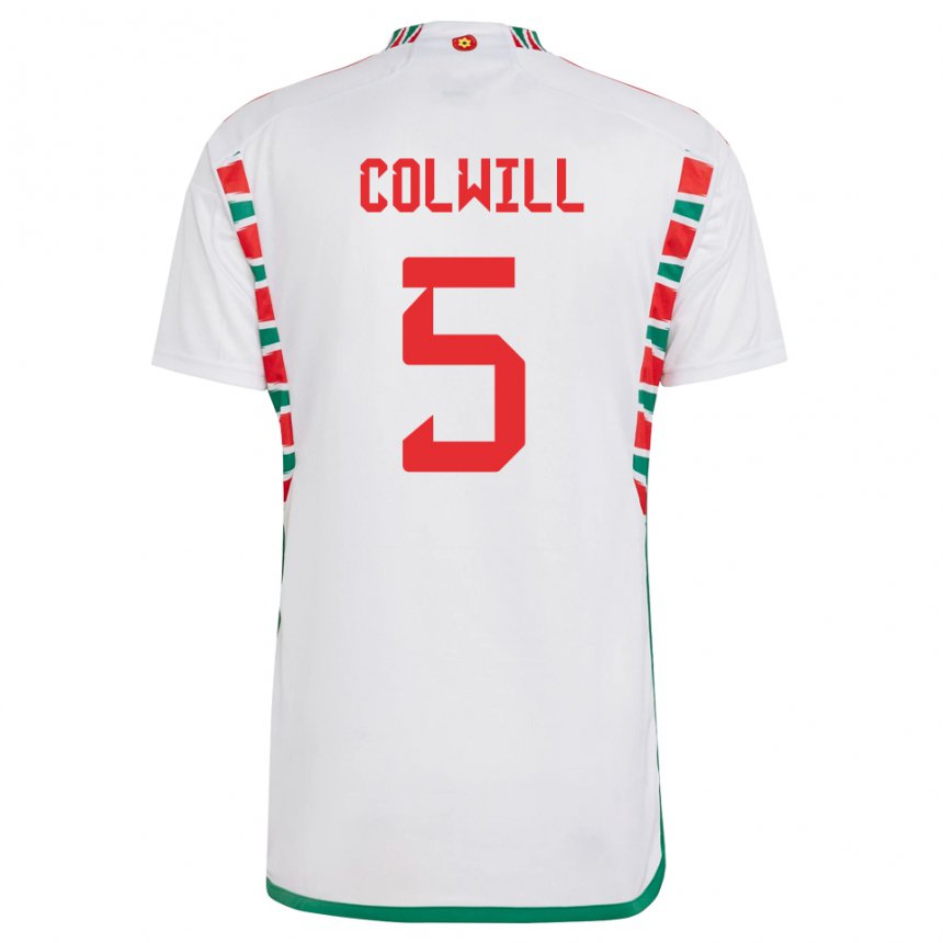 Hombre Camiseta Gales Rubin Colwill #5 Blanco 2ª Equipación 22-24 La Camisa Chile