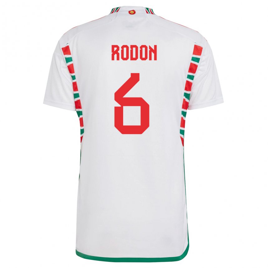 Hombre Camiseta Gales Joe Rodon #6 Blanco 2ª Equipación 22-24 La Camisa Chile