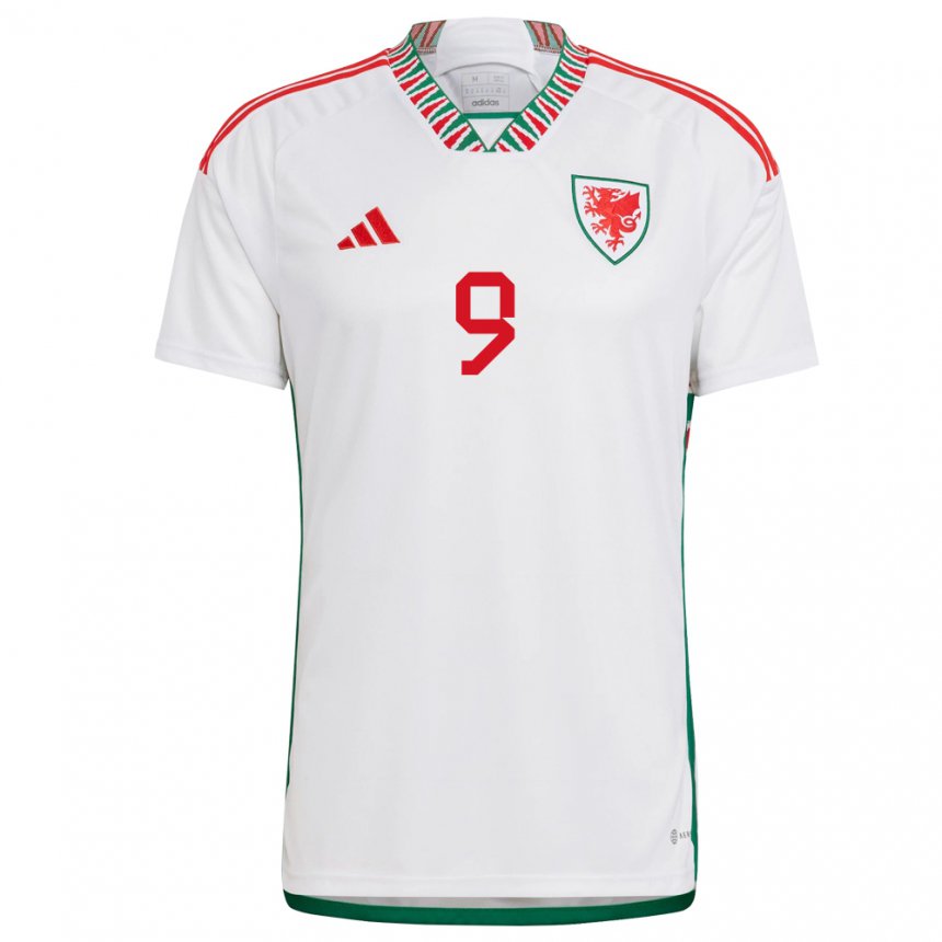 Hombre Camiseta Gales Brennan Johnson #9 Blanco 2ª Equipación 22-24 La Camisa Chile